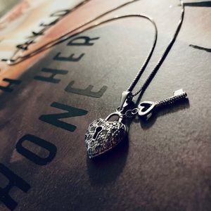 Sparkling Heart and Key Necklace